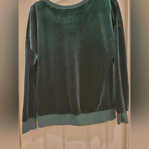 Boston Proper Green Velvet Sweater with Jeweled Snowflake Design - Picture 2 of 6
